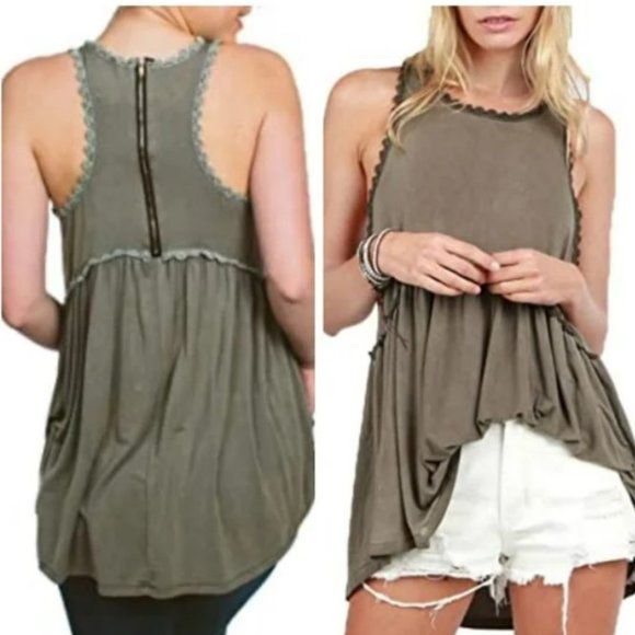 POL Tops - POL Olive Green Tank with Lace Detail - Size Med